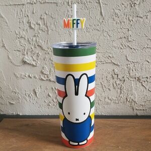 Miffy Stainless Steel Insulated Tumbler Straw Rainbow Stripes 16 oz Kawaii Bunny